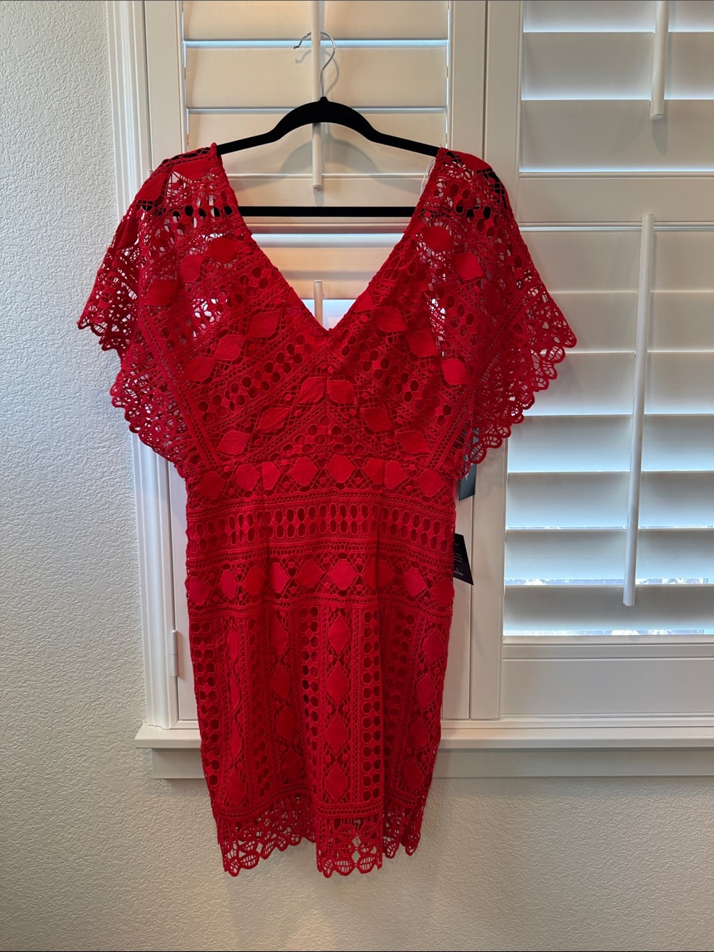 Lulu's Red Crochet Lace V-Neck Midi Dress